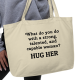 Strong Woman Hug X-Large Tote/Shopping Bag-Oyster