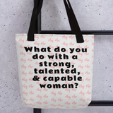 Strong Woman & Allover Hug Tote Bags-White