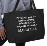 Strong Woman Marry X-Large Tote/Shopping Bag-Black