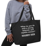 Strong Woman Marry X-Large Tote/Shopping Bag-Black