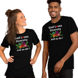 God Loves Diversity w/ Red Heart T-Shirts - Dark