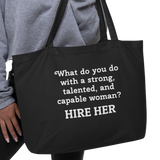 Strong Woman Hire X-Large Tote/Shopping Bag-Black