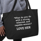 Strong Woman Love X-Large Tote/Shopping Bag-Black