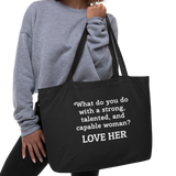 Strong Woman Love X-Large Tote/Shopping Bag-Black