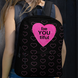 Allover Open Hearts w/ beYOUtiful in Pink Heart Backpack-Black