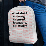 Allover Science & Strong Girl Study Backpack-Lt. Grey