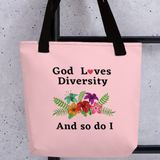 God Loves Diversity w/ Red Heart Tote Bag - Lt. Pink