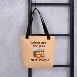 Labels Tote Bag w/ Pink Heart - Tan
