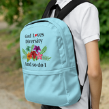 God Loves Diversity w/ Red Heart Backpack - Blue
