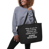 Strong Woman Agree X-Large Tote/Shopping Bag-Black