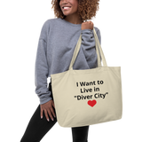 Live in "Diver City" w/ Red Heart X-Large Tote/Shopping Bag - Oyster