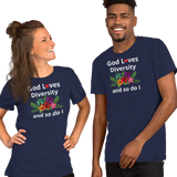 God Loves Diversity w/ Red Heart T-Shirts - Dark