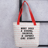 Allover STEM w/ Strong Girl Study Tote Bags-Lt. Grey