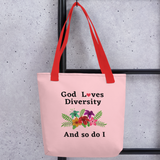 God Loves Diversity w/ Red Heart Tote Bag - Lt. Pink