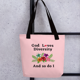 God Loves Diversity w/ Red Heart Tote Bag - Lt. Pink
