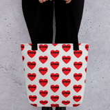 Allover STEM in Heart Tote Bags-White