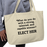 Strong Woman Elect X-Large Tote/Shopping Bag-Oyster