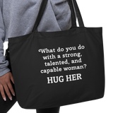 Strong Woman Hug X-Large Tote/Shopping Bag-Black