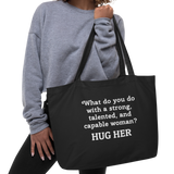 Strong Woman Hug X-Large Tote/Shopping Bag-Black