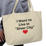 Live in "Diver City" w/ Red Heart X-Large Tote/Shopping Bag - Oyster