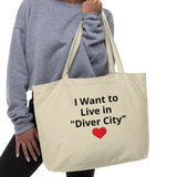 Live in "Diver City" w/ Red Heart X-Large Tote/Shopping Bag - Oyster