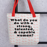 Strong Woman & Allover Hug Tote Bags-White