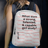 Allover Engineering & Strong Girl Study Backpack-Lt. Grey