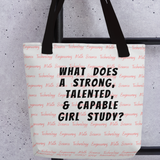Allover STEM w/ Strong Girl Study Tote Bags-Lt. Grey