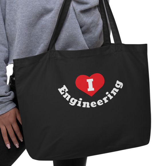 I in Heart Curved Engineering X-Large Tote/Shopping Bag - Black