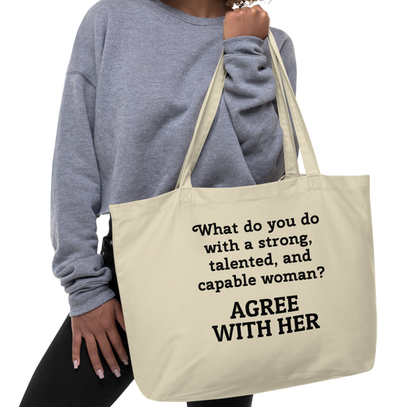 Strong Woman Agree X-Large Tote/Shopping Bag-Oyster