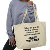 Strong Woman Agree X-Large Tote/Shopping Bag-Oyster