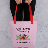 God Loves Diversity w/ Red Heart Tote Bag-Lt. Purple