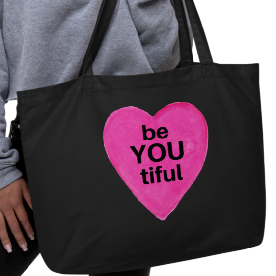 BeYOUtiful In Pink Heart X-Large Tote/ Shopping Bags