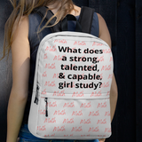 Allover Math & Strong Girl Study Backpack-Lt. Grey