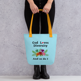 God Loves Diversity w/ Red Heart Tote Bags-Blue