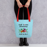 God Loves Diversity w/ Red Heart Tote Bags-Blue