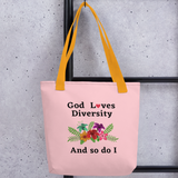 God Loves Diversity w/ Red Heart Tote Bag - Lt. Pink