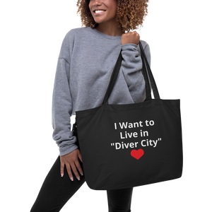 Live in "Diver City" w/ Red Heart X-Large Tote/Shopping Bag - Black