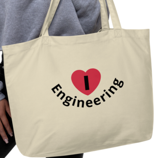 I in Heart Curved Engineering X-Large Tote/Shopping Bag - Oyster