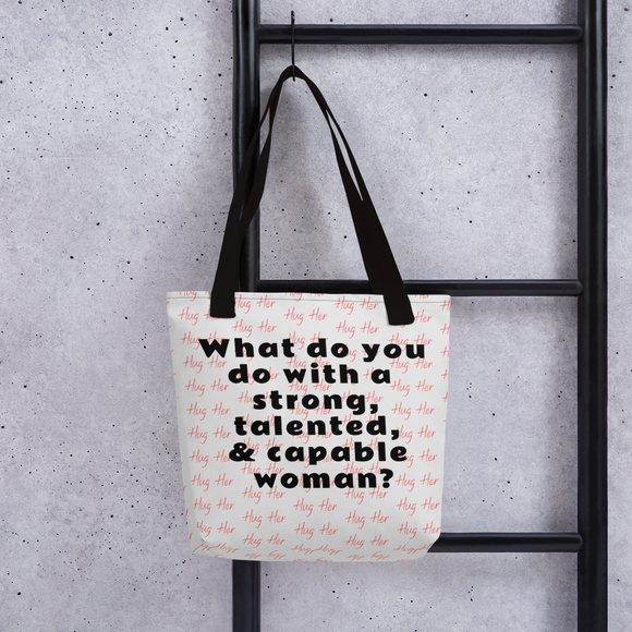 Strong Woman & Allover Hug Tote Bags-White