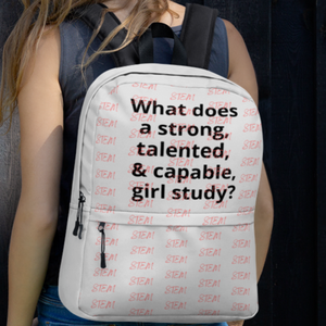 Allover STEM & Strong Girl Study Backpack-Lt. Grey