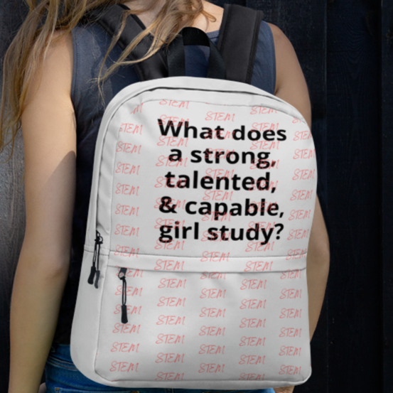 Allover STEM & Strong Girl Study Backpack-Lt. Grey