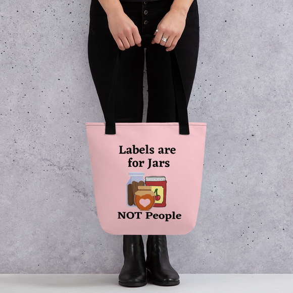 Labels w/ Pink Heart Tote Bag - Pink