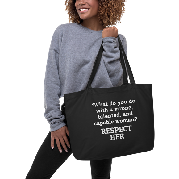 Strong Woman Respect X-Large Tote/Shopping Bag-Black
