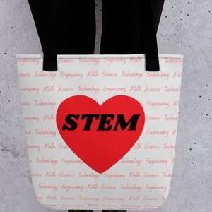 Allover STEM w/ STEM in Heart Tote Bag-Lt. Grey