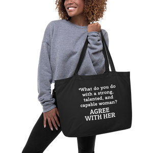 Strong Woman Agree X-Large Tote/Shopping Bag-Black