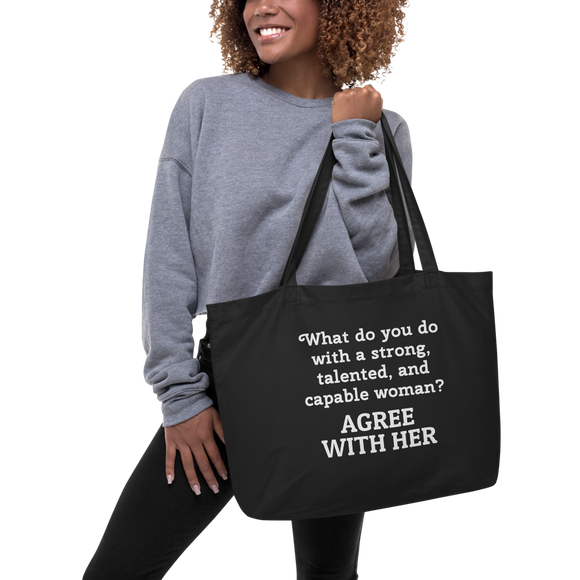 Strong Woman Agree X-Large Tote/Shopping Bag-Black