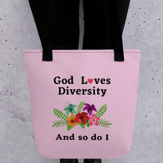God Loves Diversity w/ Red Heart Tote Bag-Lt. Purple