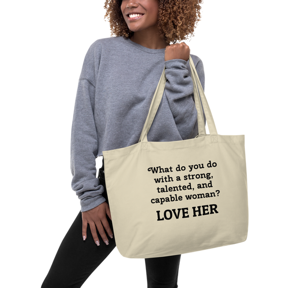 Strong Woman Love X-Large Tote/Shopping Bag-Oyster