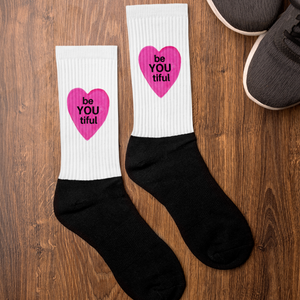BeYOUtiful in Pink Heart Socks-White